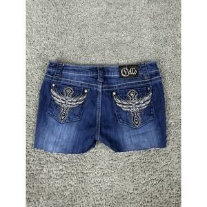 Cello Shorts Womens 8 Blue Denim Cutoff Rhinestone Embroidered Back Pockets